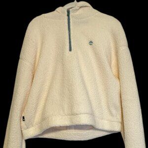 Timberland cream fleece hoodie with sage green zip Size L